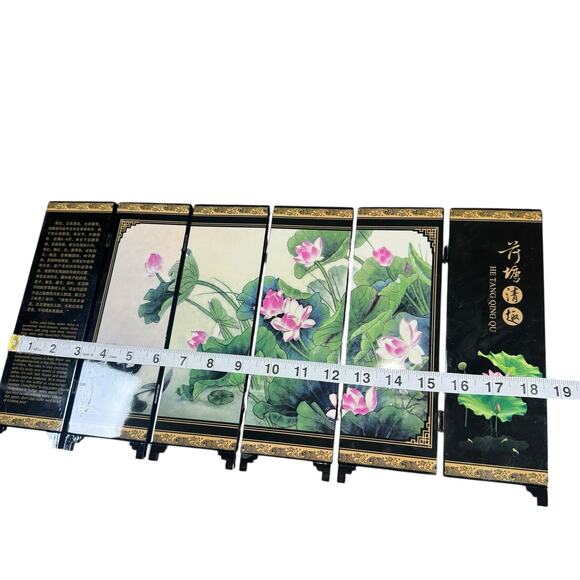 Asian Tabletop Screen, Water Lotus, He Tang Qing Qu / Fun in the Lotus Pond - Picture 10 of 10